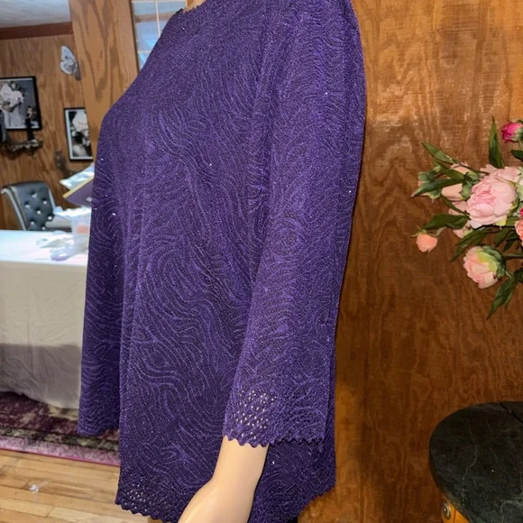 Rebecca Malone Plus Size Purple Shimmer Top 1X - Picture 4 of 7